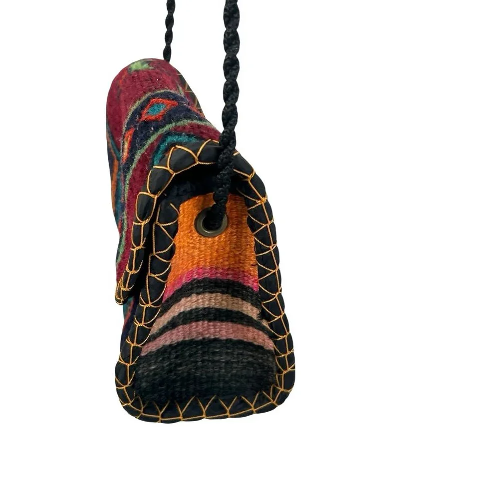 vtg Persian gilim hand woven wool kilim tribal messenger rug‎ bag sz M
